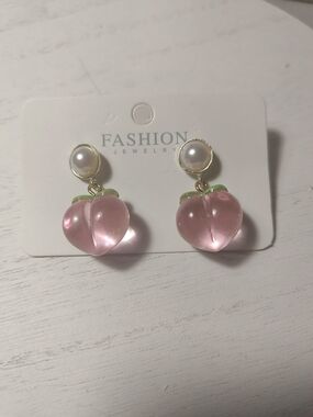 Pink Peach Drop Earrings with Pearl Accents